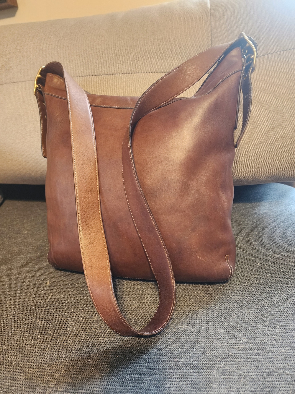Coach Brown Leather Messenger Bag with Wide Strap